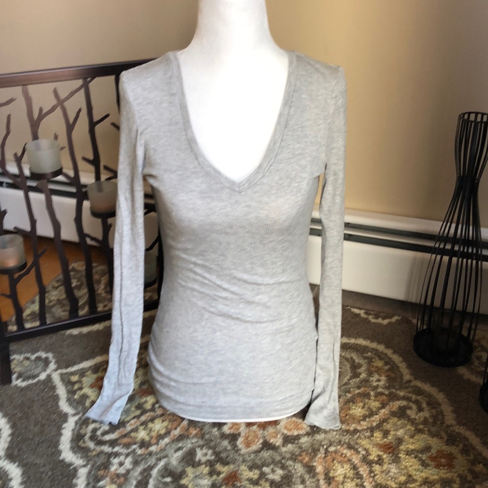NWOT Venus Grey Vneck Modal Long Sleeve Tee